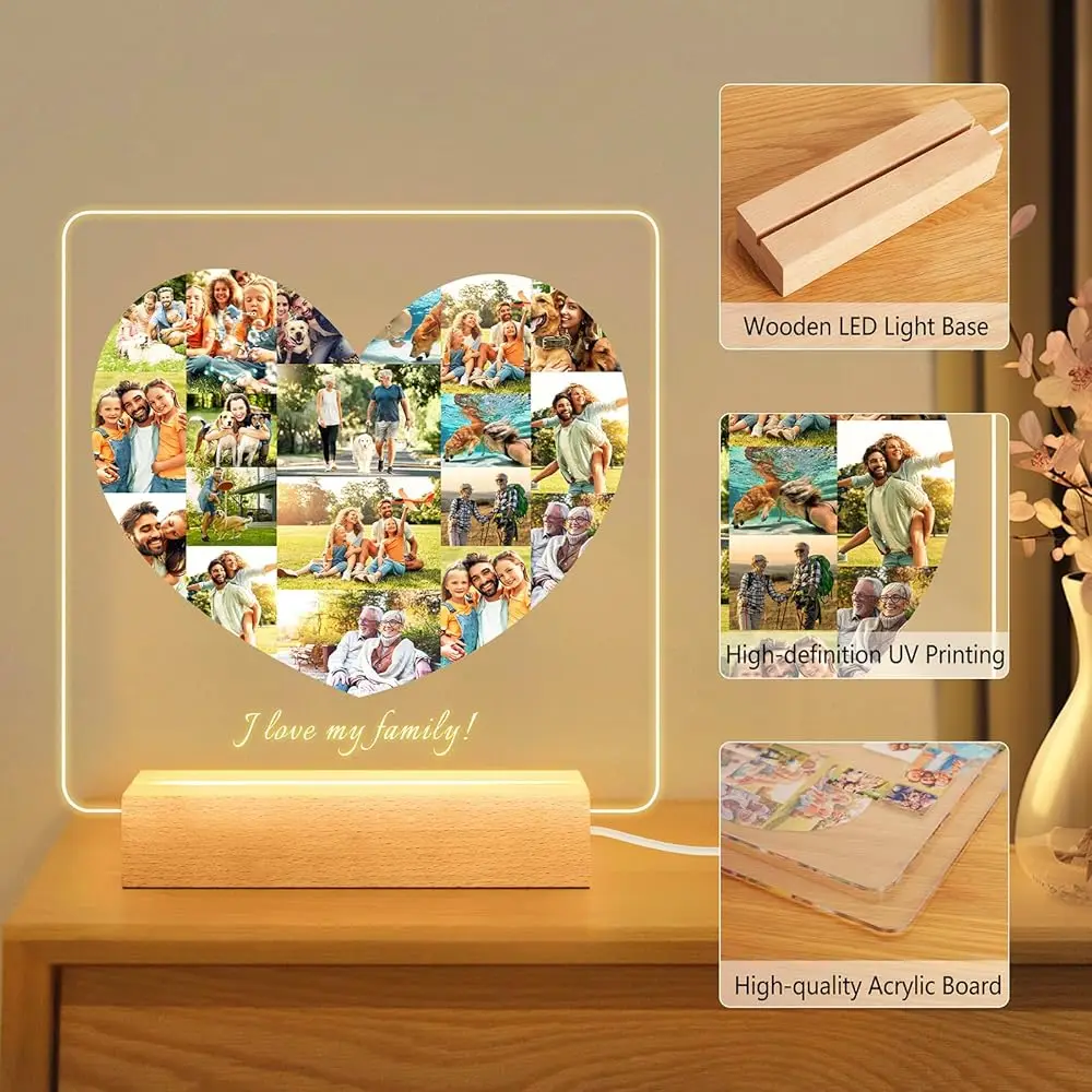 Placa acrílica personalizada, fotos familiares, decoración artística, regalo, Día del Padre, Día de la Madre, cumpleaños, aniversario, delicia, mamá, papá