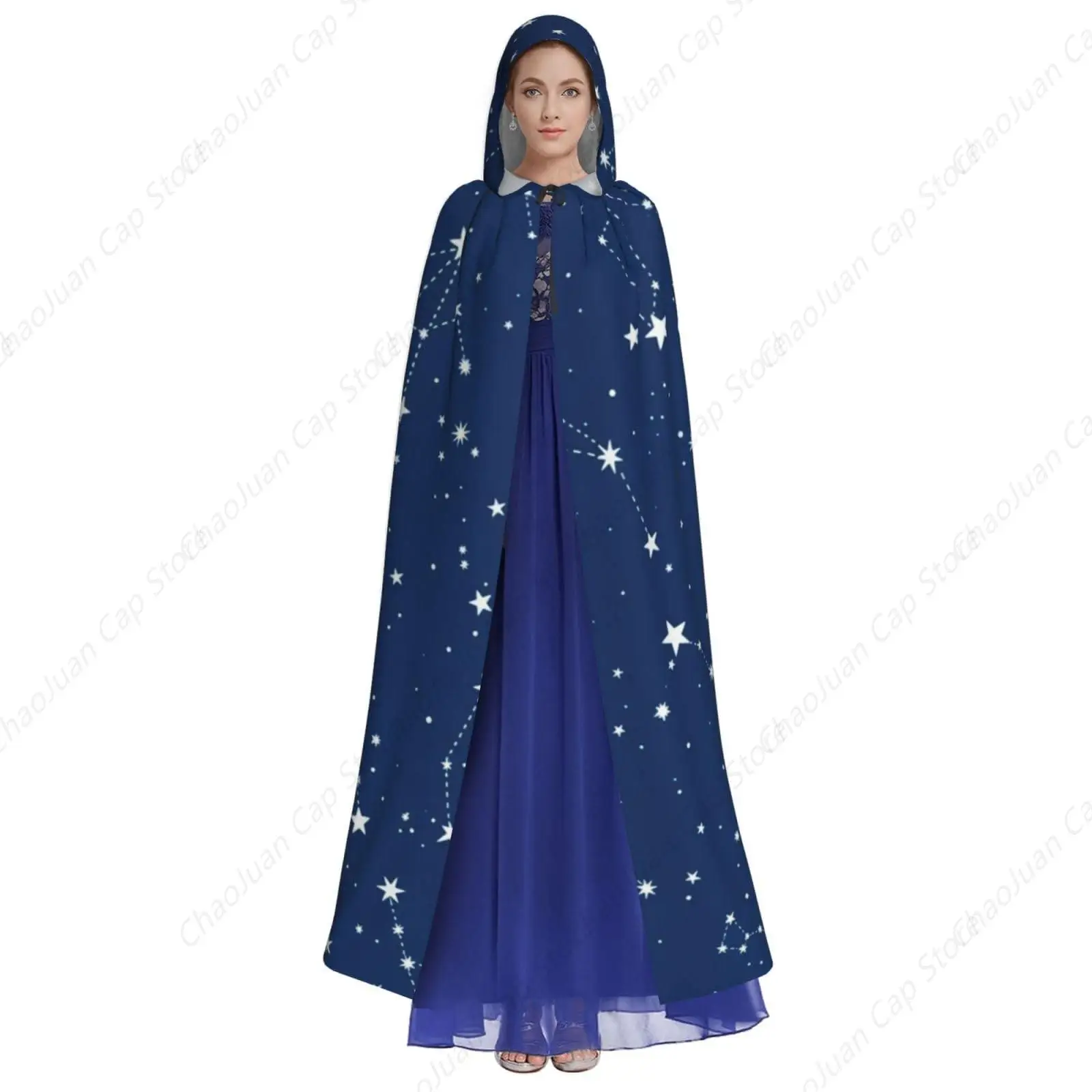 Long Hooded Polyester Cloak for Christmas Cosplay Costume Adult Cloaks Cape Robe Compatible with Constellation Galaxy Starry