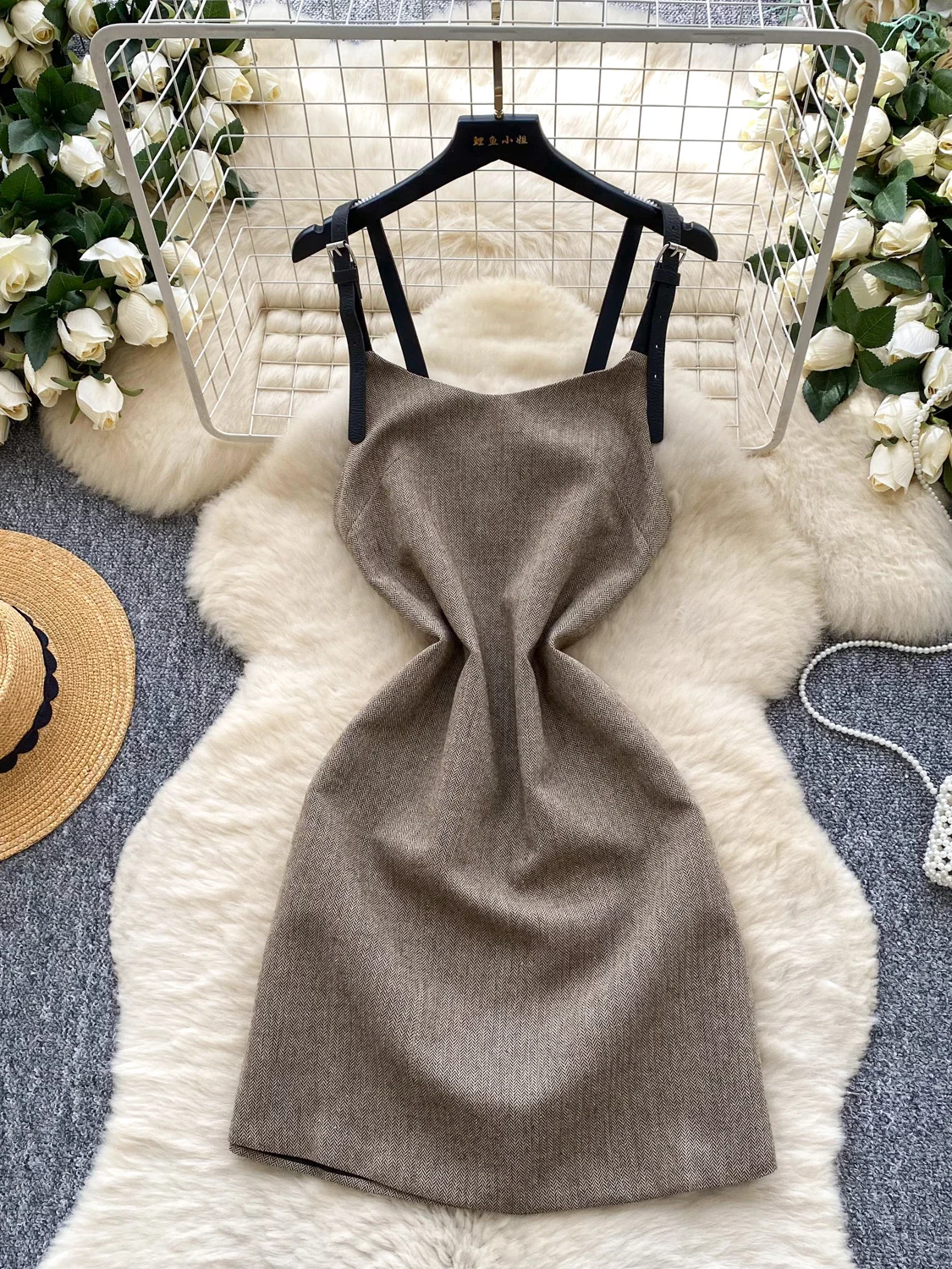 

Ele High-Ne Long-Sve Knitted Top And Belted Dr Two-Piece Set for Women Autumn Faion Inner Wear Casual Commute