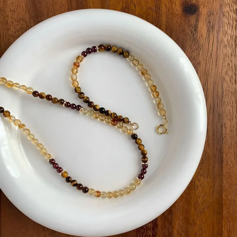 Natural citrine tiger's eye jewelry women's light luxury temperament versatile beaded neck chain high-end niche jewelry