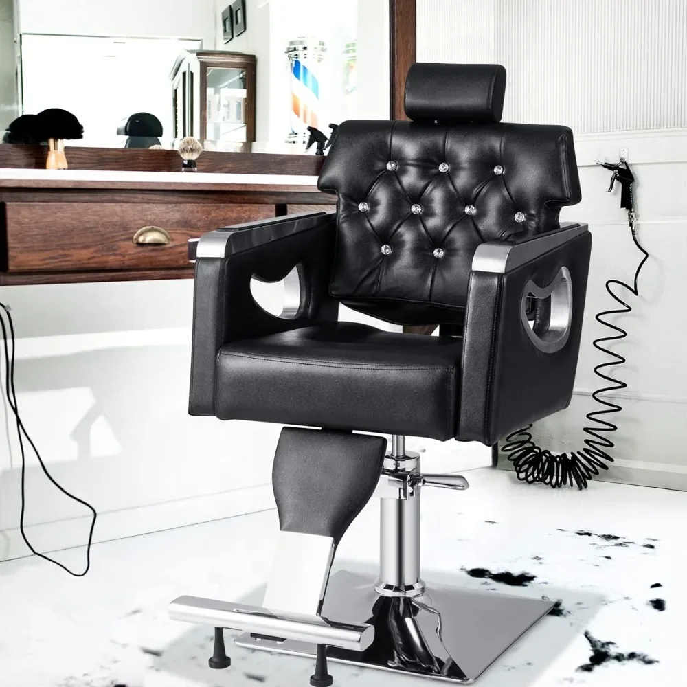 Barber Chair, Height Adjustable Heavy Duty Hydraulic Pump, Removable Headrest, Makeup Tattoo Station Barbershop Home