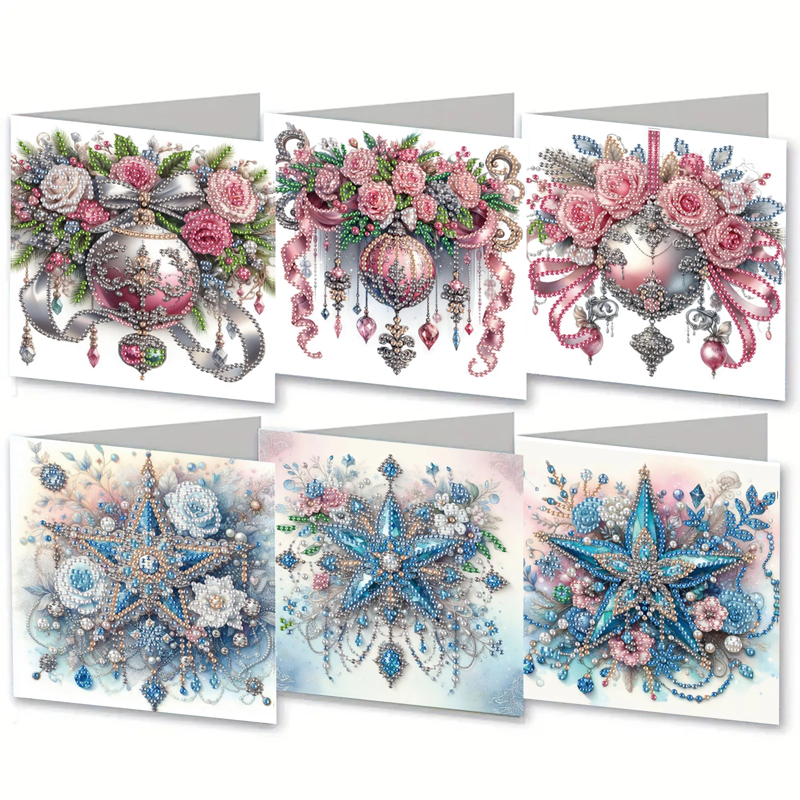 Lot de 6 cartes de vœux DIY à peindre au diamant avec enveloppe, thème Noël étoile et cloche, design unique