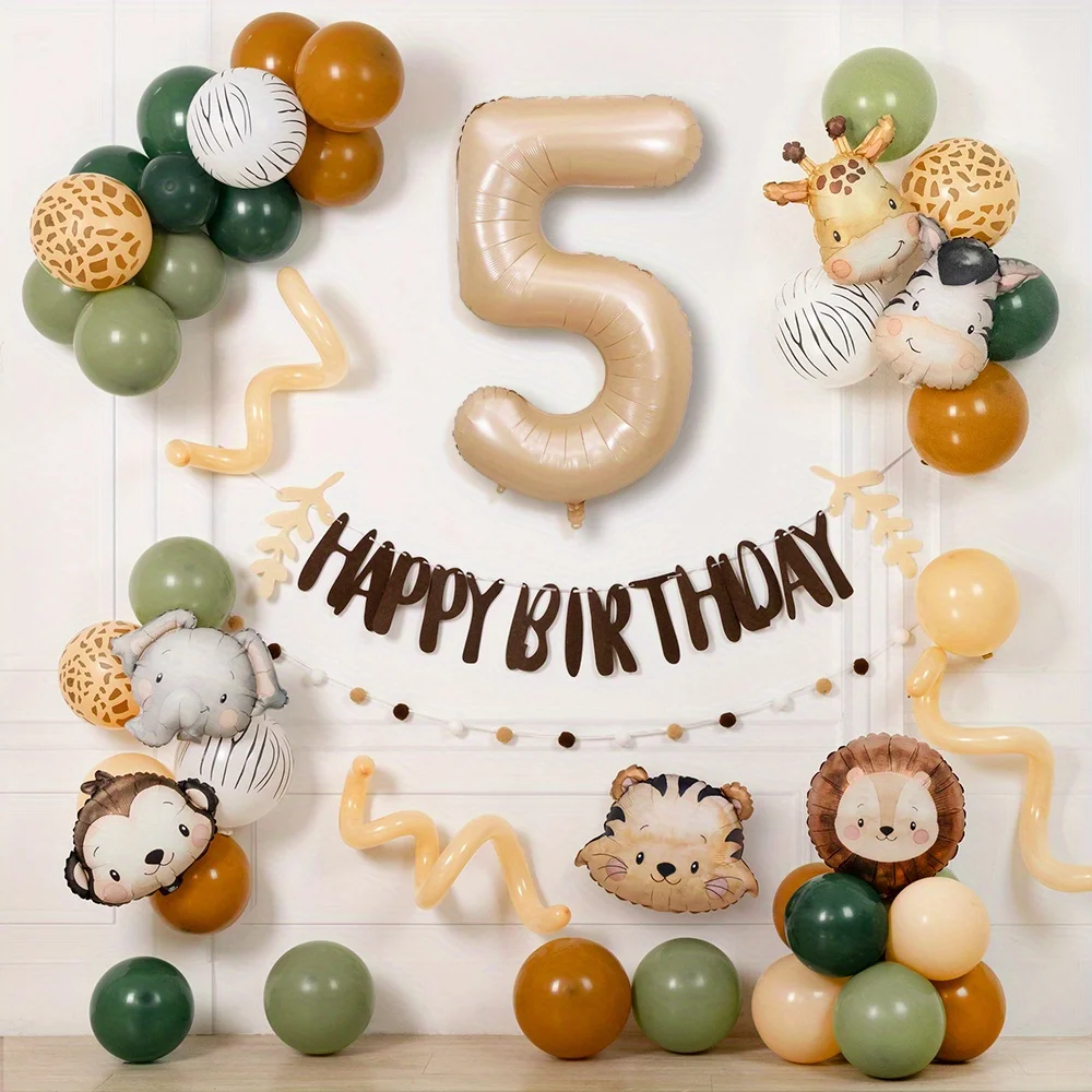 55 قطعة بالونات عيد ميلاد حيوانات سفاري الغابة راية للأطفال 1 سنة زينة حفلات أعياد الميلاد البرية واحدة خضراء اللاتكس الهيليوم Globos #6