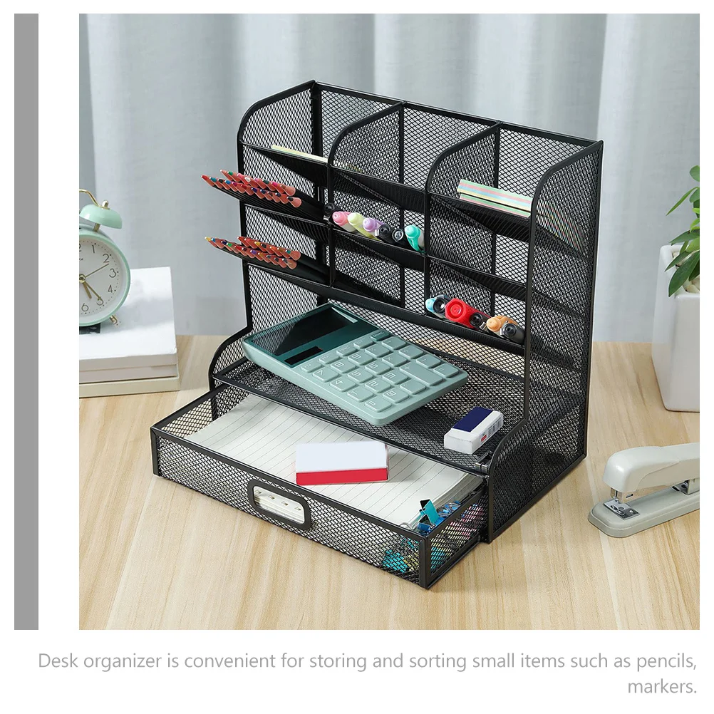 

Multi-Layer File Storage Box Metal Pen Holder Desk Organizer Sturdy Pencil Storage Holder Stationery Organizer Office Desk Use