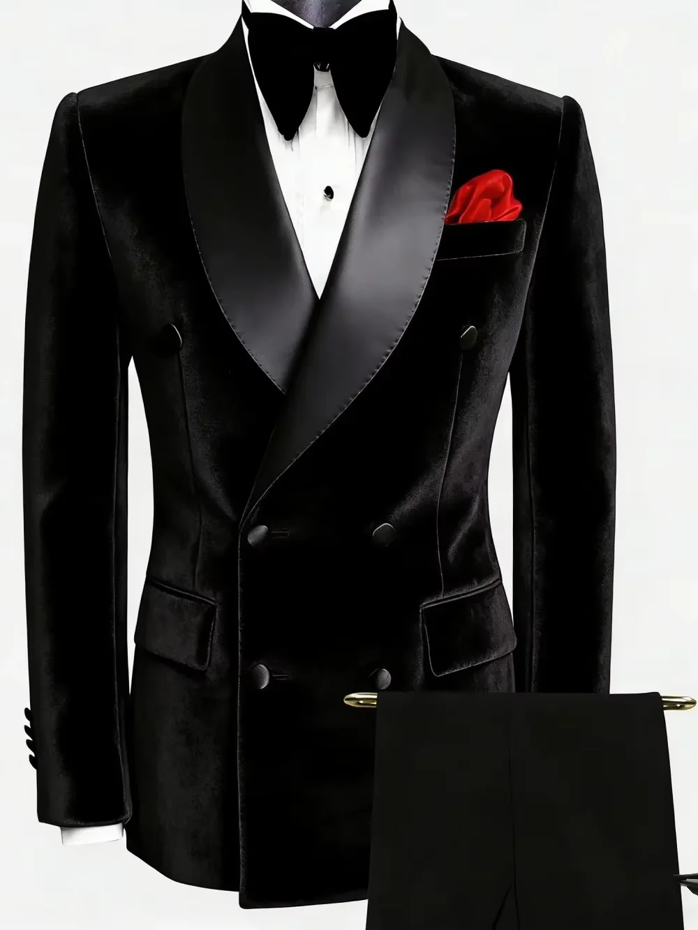 Elegant Velvet 2 Piece Men's Suit Slim Fit Double Breasted Blazer SetCasual Suit for Men Event Dinner Groom Tuxedo(Jacket+Pants)