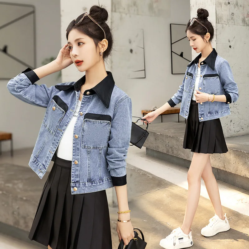 

2024 Men's Stitching Retro Denim Jacket Spring New Fashion All-Matching Multicolor Jacket