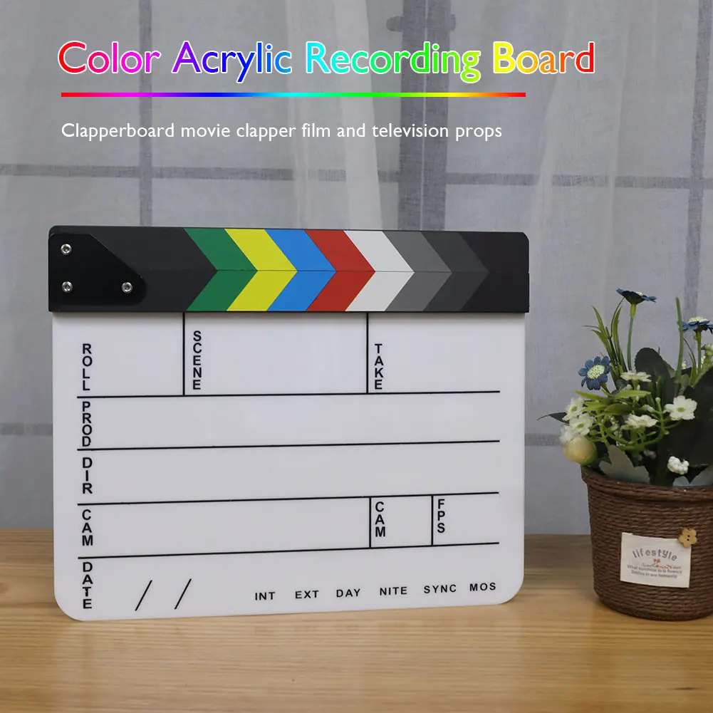 

Hot Sale Film Clapper Board Acrylic Dry Erase Movie Film Clapper Handmade Cut Prop Colorful Director Video Scene Clapperboard
