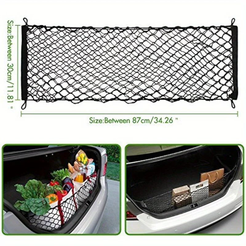 Car Trunk Storage Mesh Bag, Elastic Luggage Cargo Storage Net Pocket, For Motorcycle Motorbike Bike Cars Trucks ATVs, With Hooks