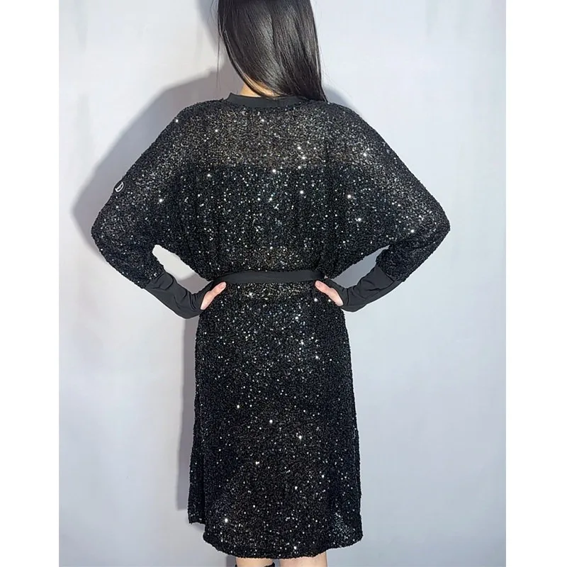 Women Sequined Latin Short Dress Original Design Elegant Ballroom Dance Outfit Comfort Fit Daily Practice Costume Dancewear Zym view 5