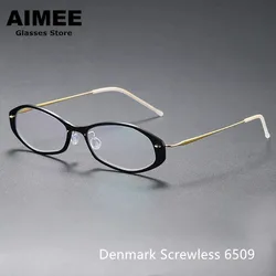 Denmark Brand Screwless Titanium Irregular Glasses Frame Women Ultralight Prescription Eyeglasses Men Optical Spectacles 6509