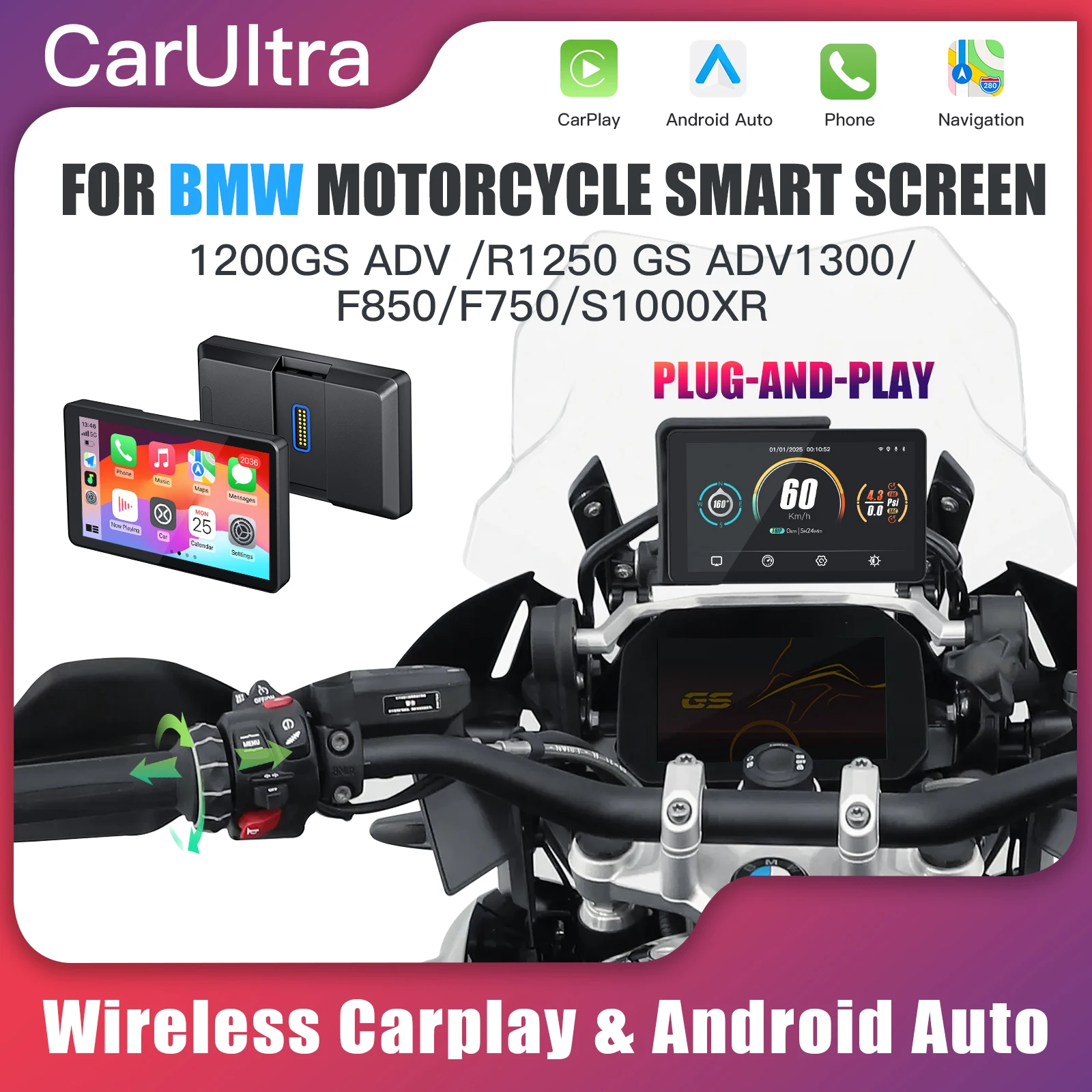 

Carplay для BMW мотоцикла XR M1000 R1200GS R1250GS S1000XR R1300GS Водонепроницаемая Android автоматическая навигационная система с экраном