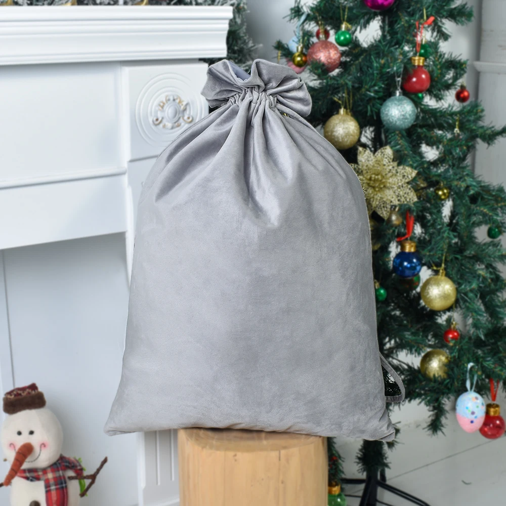 Solid Color Velvet Christmas Bag, Christmas Gift Bag, Large Capacity Bundle Pocket, Christmas Decoration Bag