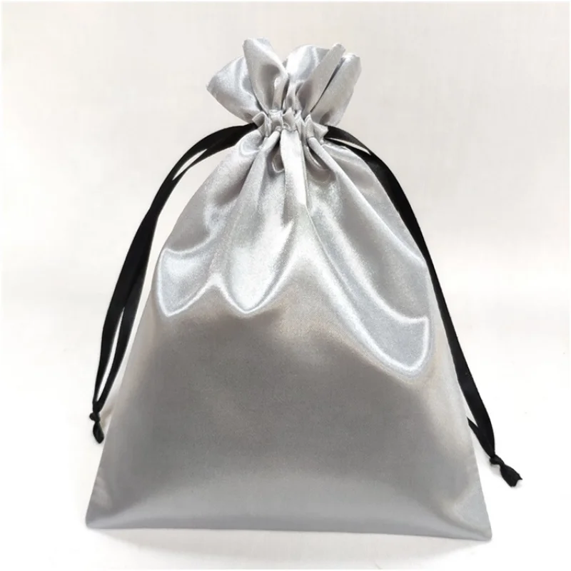 custom.Custom High Quality Drawstring Gray Satin Bag Packing Jewelry Silver Satin Drawstring Pouch