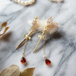 Gothic Sword Earring Women Girls Fashion Korean Punk Jewelry Accessories Gift Blood Drop Crystal Pendant Vintage Dagger Ear Hook