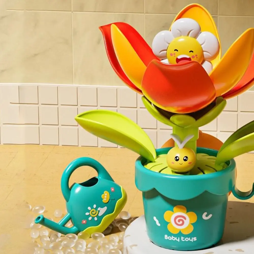 Cartoon Sunflower Shower Bath Toys Blooming When Watering Creative Swimming Water Toys with Suction Cup Water Spray Squirt