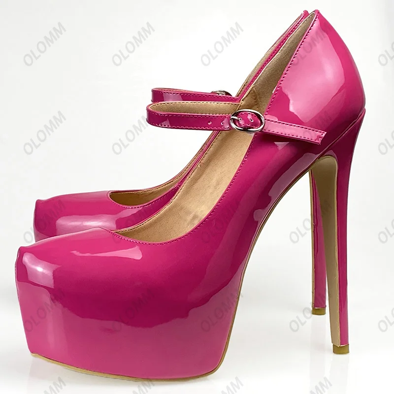 أولوم اليدوية للنساء مضخات لامعة حزام مشبك كعب خنجر جولة اصبع القدم رائع أحمر أصفر أزرق أرجواني حزب أحذية الولايات المتحدة حجم 5-20 #2