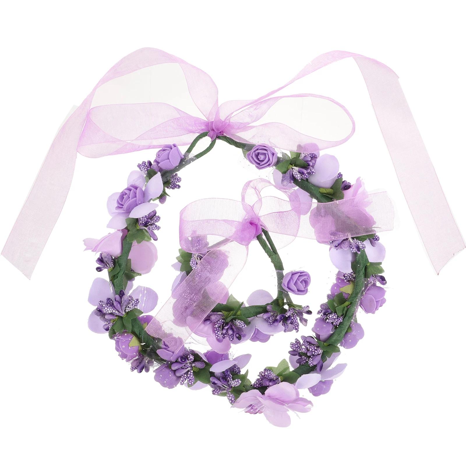 

Flower Wreath Hairband Floral Headband Wristband Rose Design Purple Elegant Wedding Party Photo Prop Beach Travel Accessory