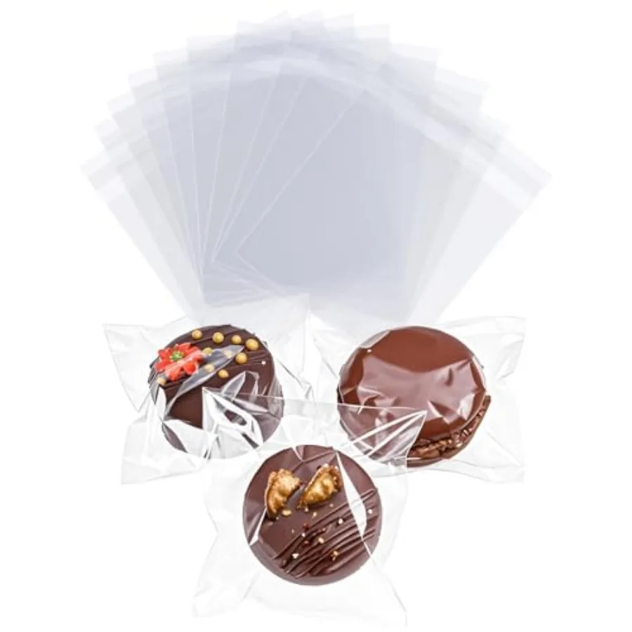 00 Unidades Bolsas Autoadhesivas de 3x3 Pulgadas para Bolas de Chocolate, Trufas, Macarons, Oreo Cubierto de Chocolate, Empaque para Dulces de Panadería