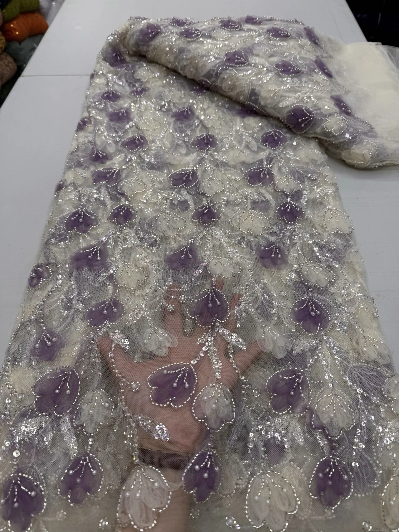 

African Nigerian High-Quality Sequins Tulle Lace Fabric for Prom Dresses Beads Embroidery Sewing Net Cloth 5Yard 2025 JY477