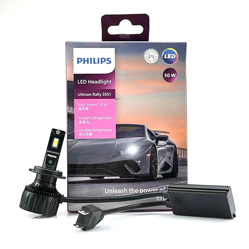 Philips LED H7 Ultinon Rally 3551 Max Power 50W 4500LM Reflektor samochodowy 6500K Białe lampy LED Max Lumen Watt PX26d LUM11972U3551X2