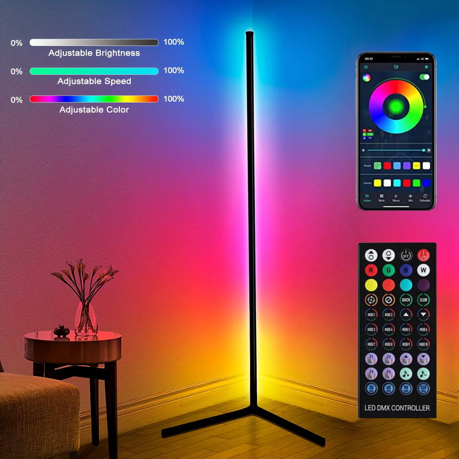 160cm inteligentna narożna lampa podłogowa Bluetooth z przyciemnianiem RGB LED z oświetleniem otoczenia Alexa stojąca lampa na wystrój salonu