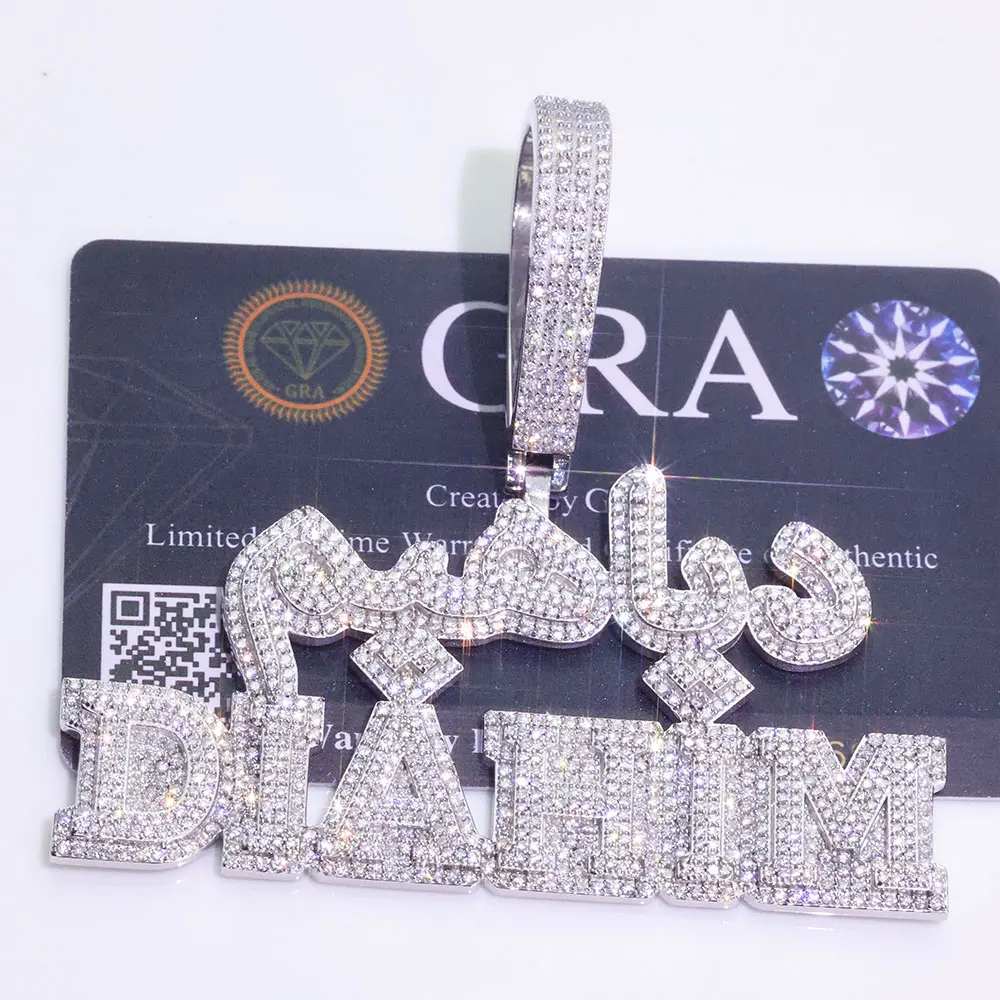 

HHIOK Custom Moissanite Letter Pendant Hip Hop Jewelry 925 Sterling Silver VVS Diamond Name Pendant Necklace