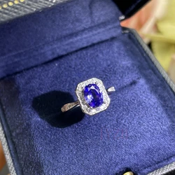 High-grade natural Tanzanite ring for women ins Niche gemstone Ring Light luxury High quality sterling silver opening adjustable