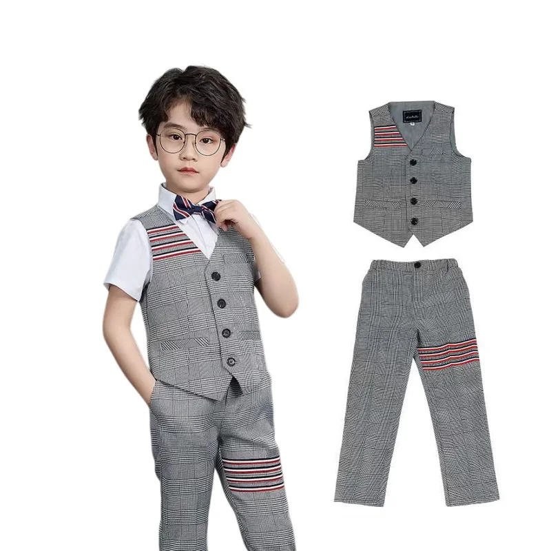 Low Price Clearance Stock Sale Boys Summer 90-170 Vest Pants Photography Suit Kids Wedding Party Dress Children Costume