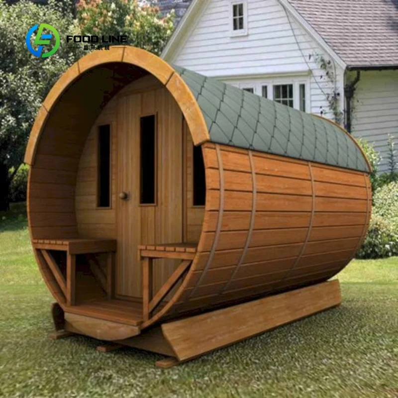 Customized Outdoor Red Cedar Solid Wood Barrel Sauna 4‑Person Wood‑Burning Sauna Room for Gym Park Home Spa Relaxation