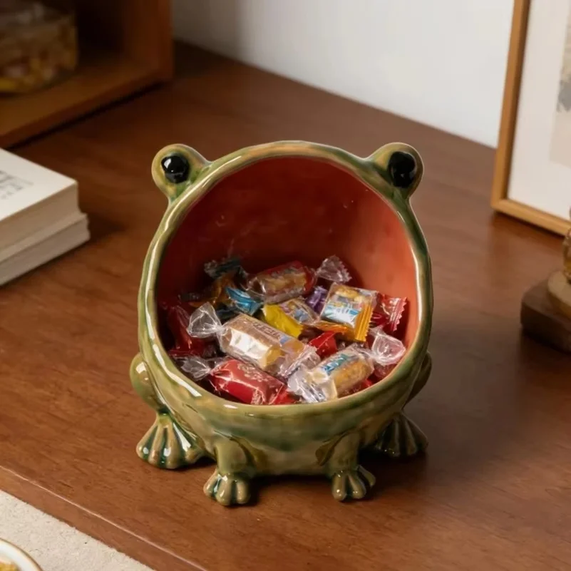 Ceramic Frog Ceramic Storage Bowl Creative Animal Figurine Key Candy Sundries Container Entrance Home Desktop Decor Ornament