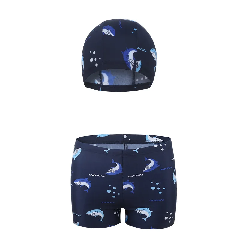 Quick-drying Children's Swimming Trunks 2025 New Shark Swimming Shorts+cap for Boys Cartoon Kids Swimwear Baby Bath Clothing