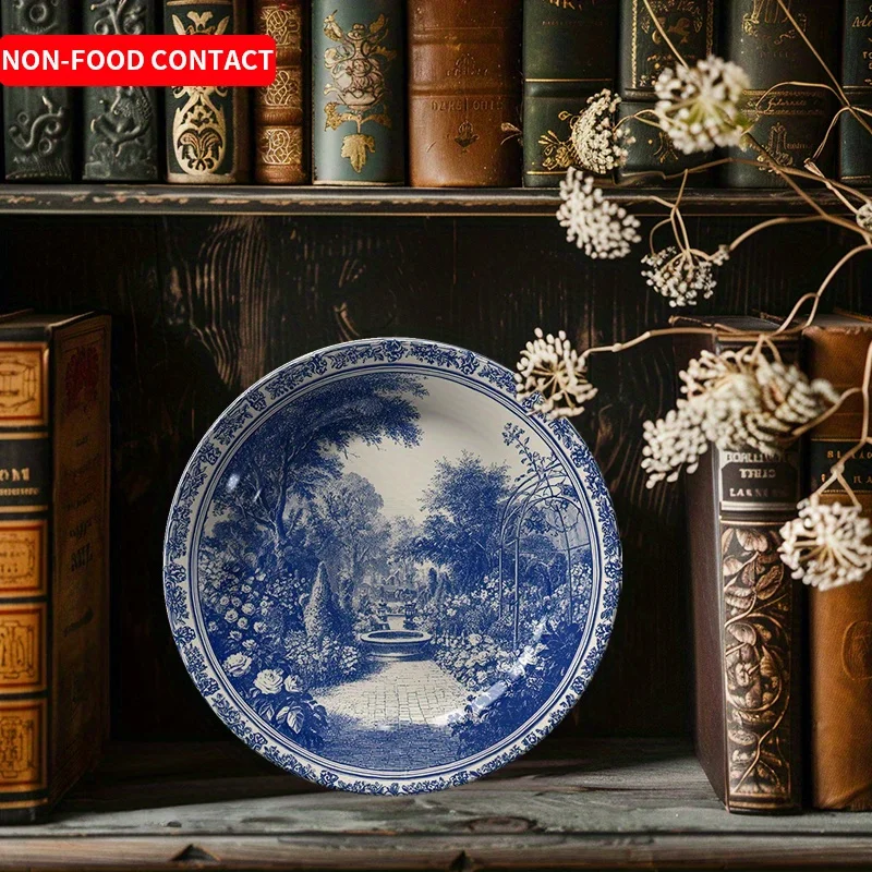 1pc Hand-Painted Floral Ceramic Decorative Plate - Round Wall Art Plate Suitable for Home, Wedding, Christmas Gift, Elegant
