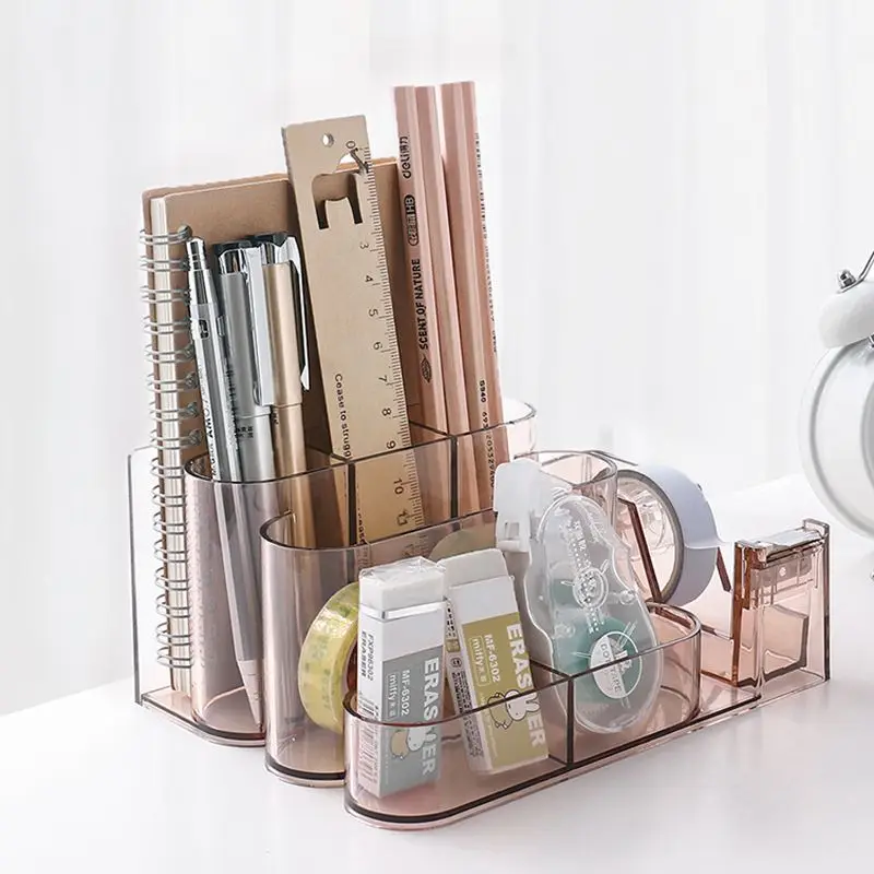 Transparent Stationery Storage Box Creative Desk Organizer Plastic Compartment Pen Holder Office Accessories organizador