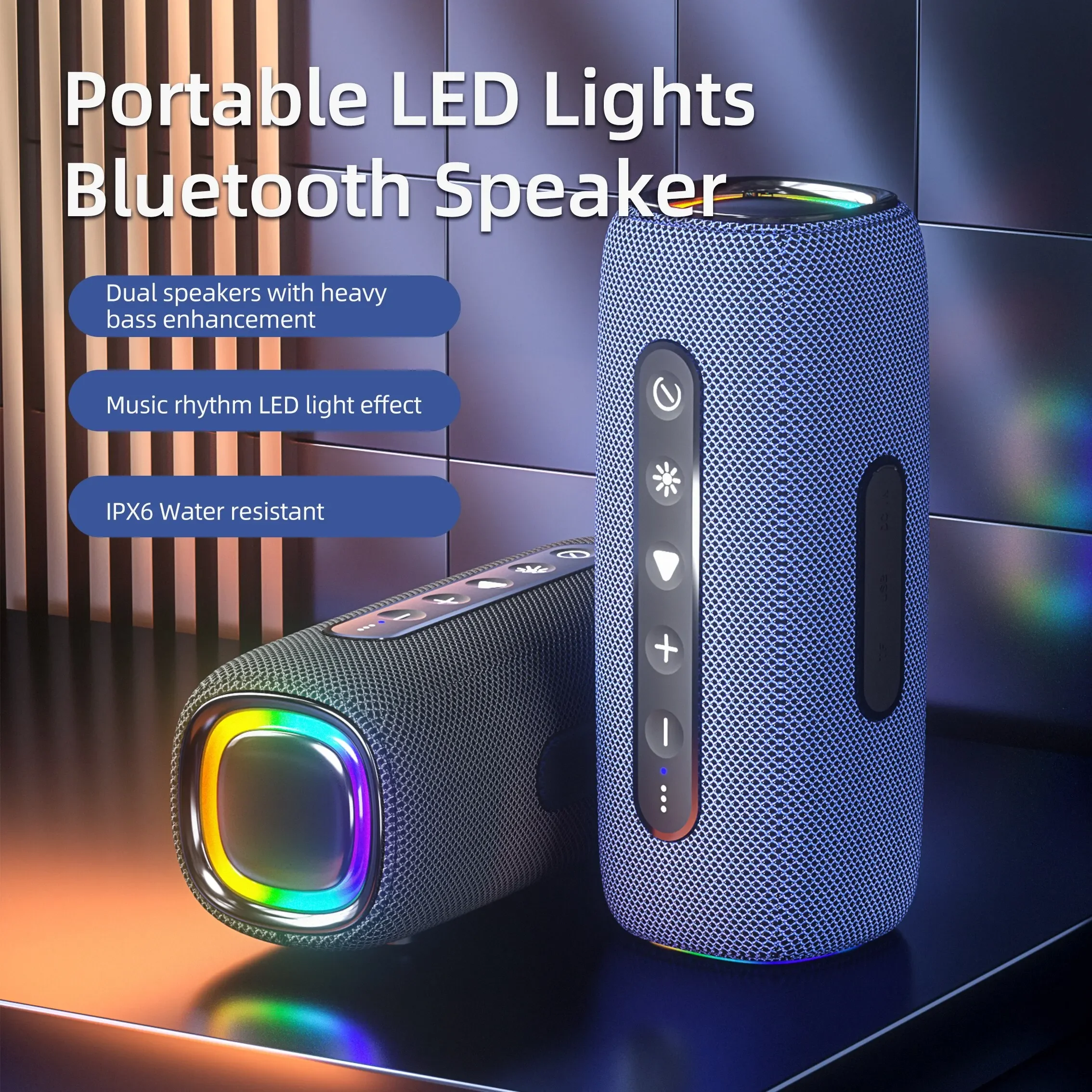 20W Powerful Bass Speaker  Bluetooth 5.3 Rockmia EBS-608  with Fabric Mesh RGB Light Long Playback Time Waterproof IPX5
