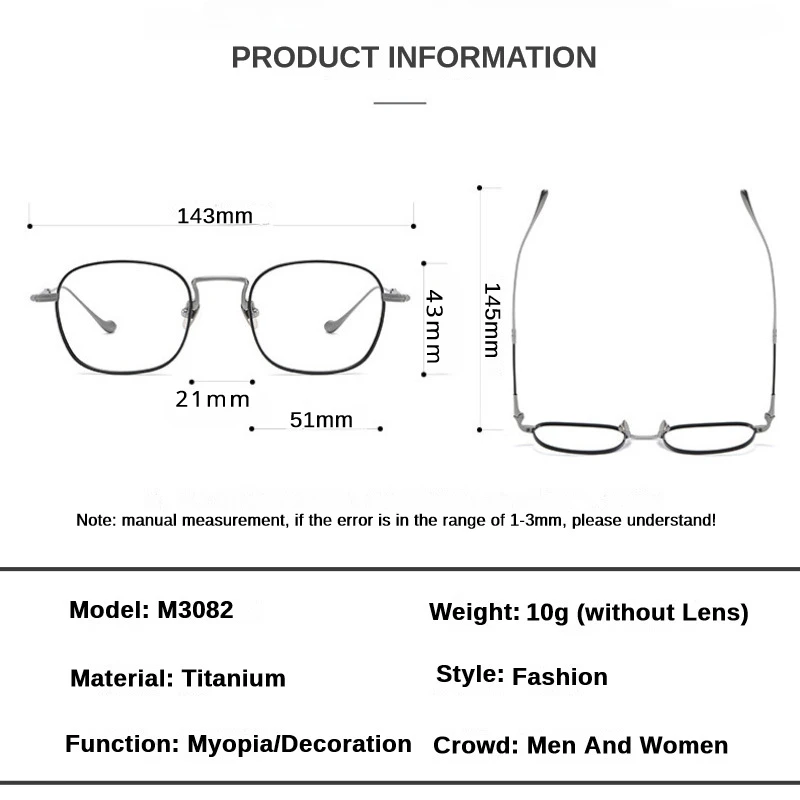 Japanese Pure Titanium Optical Myopia Glasses Frame Men Women Retro Square Brand Designer Prescription Eyeglasses Spectacle 2024