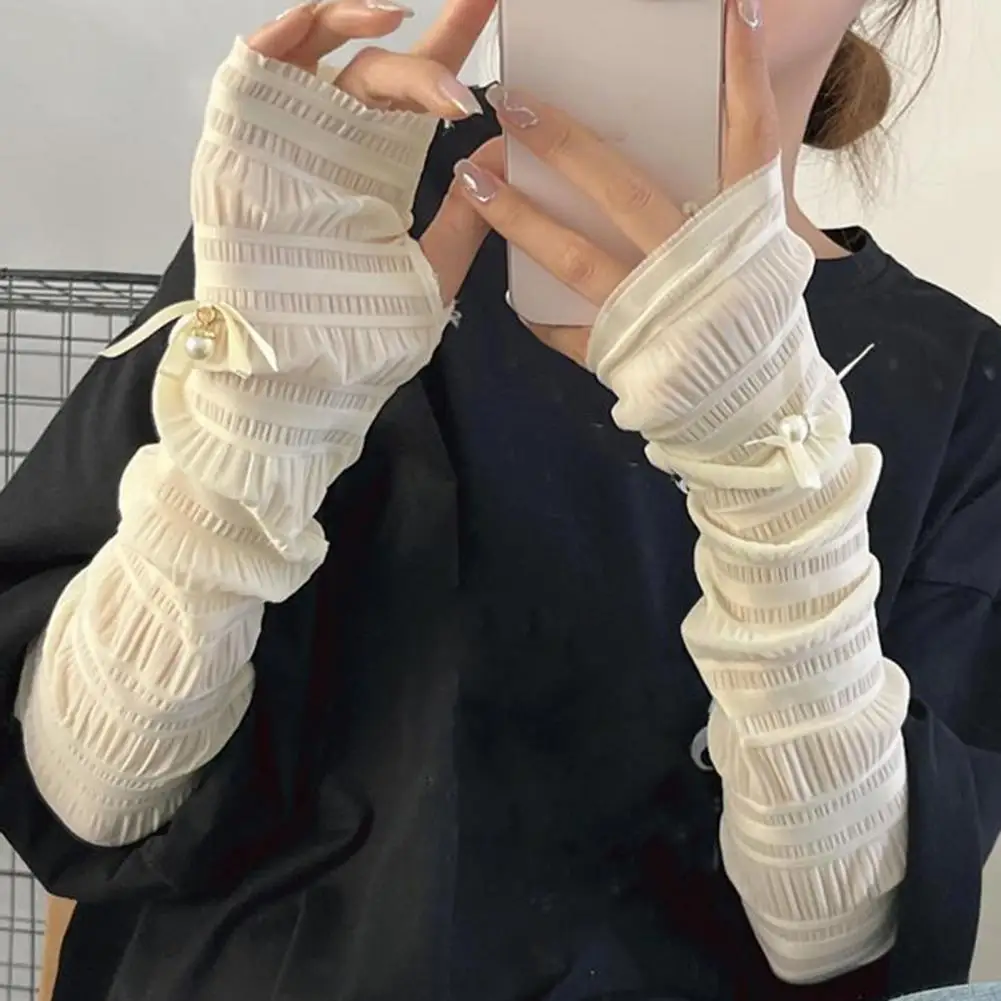 Women Lace Arm Sleeve UV Sun Protection Mesh Cooling Sleeve Cover Fingerless Tulle Sunscreen Accessory Outdoor Cycling Driving