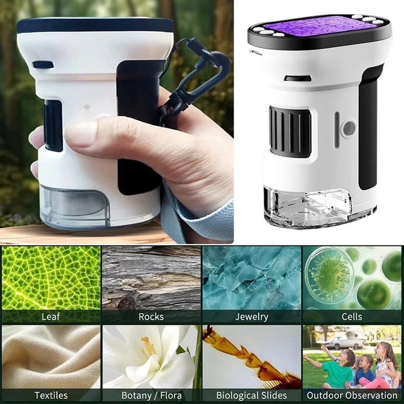 Microscopio portatile AA46 1000X per bambini Microscopi digitali tascabili ricaricabili con schermo 4K da 2,0 pollici Microscopio con lenti d'ingrandimento