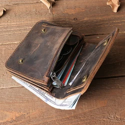 Heavy Duty Genuine Leather Wallet Men Coin Purse Handmade Retro Card Bag Thick and Heavy Bifold Wallet
