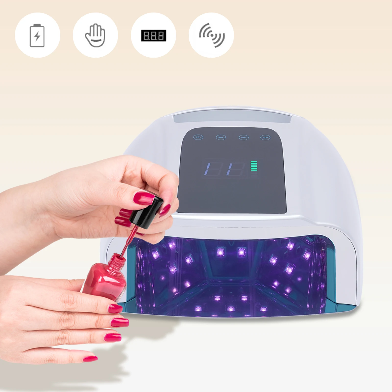 

Rechargeable UV LED Nail Lamp, 110V 96W 15600mAh Manicure Dryer, 4 Timer Settings Curing Lamp For Home Nail Salon DIY Manicure