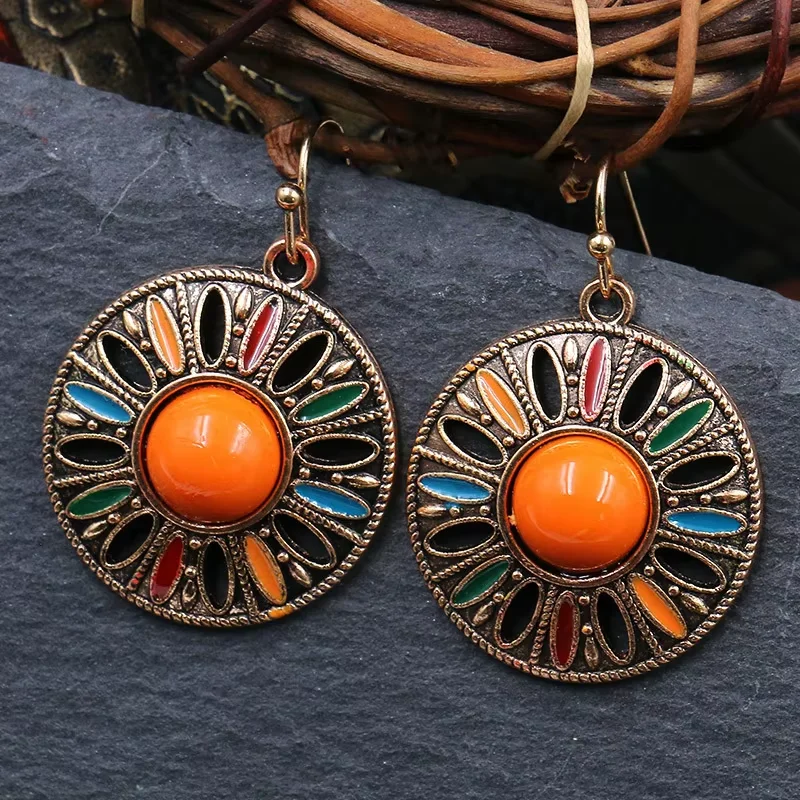 2PC Women's Fashion Bohemian Style Colorful Disc Earrings Jewelry Accessories Suitable for Date, Party, Festival Gifts-4535