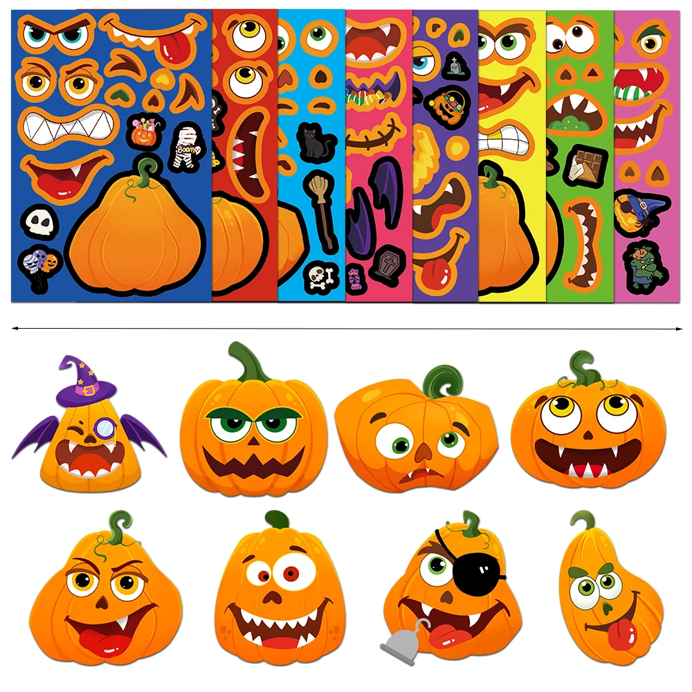 8PCS Pumpkin Collage Cute Halloween Fun Stickers DIY Puzzle Account Manual Decoration Phone Case Tablet Stickers