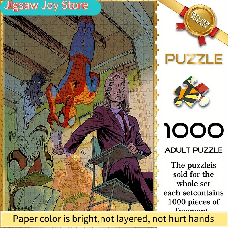 

of Marvel-Themed Seamless Puzzles Z10.18-75, Featuring a Scene of Spider-Man Hanging Upside Down in a Fantasy Classroom - Dura
