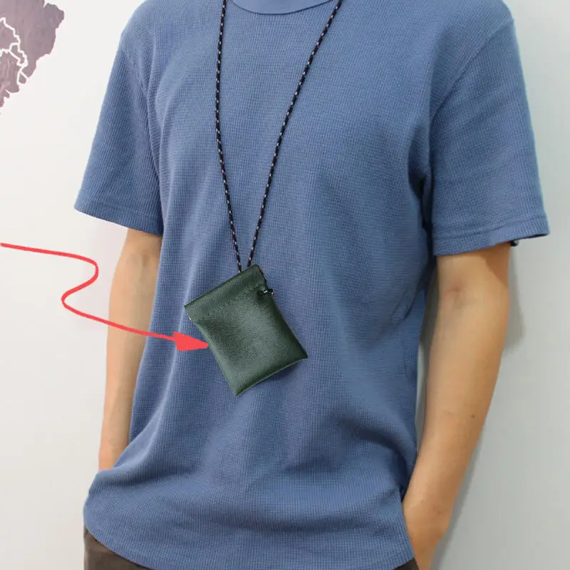 1 قطعة صغيرة الرقبة معلقة محفظة نسائية للعملات المعدنية بولي Leather الجلود سماعة حقيبة التخزين محفظة صغيرة مكافحة سرقة حقيبة مفاتيح صغيرة للرجال والنساء