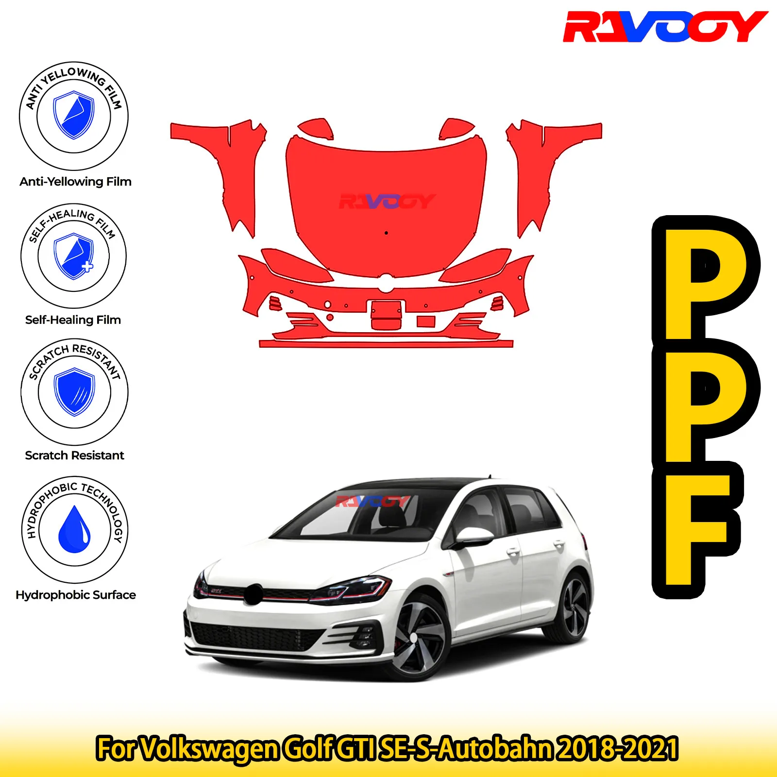 

For Volkswagen Golf GTI SE-S-Autobahn 2018-2021 Glossy Matte Black Precut front PPF Kit Paint Protection Film
