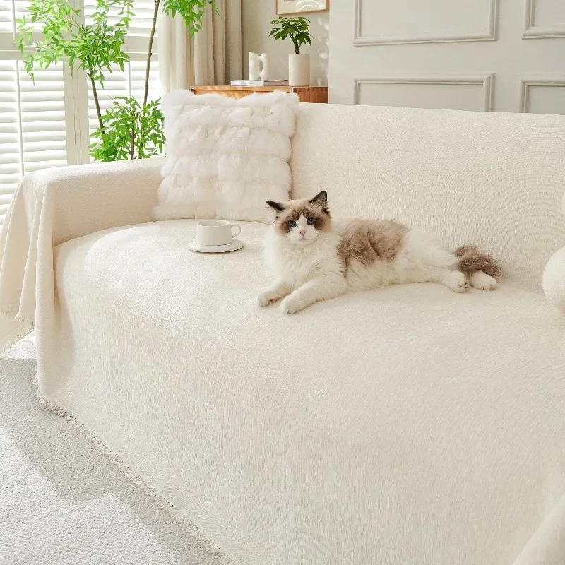Home Living Room Sofa Blankets Anti Slip Sofa Cover with Tassel Couch Towel Large One Piece Double Sided Use Prevent Cat Scratc