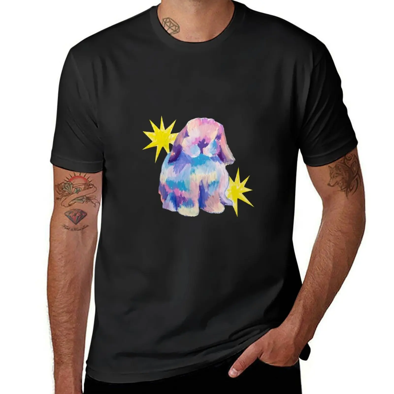 Cute Colorful Bunny with Stars T-Shirt plus size tops cute tops sports fans mens funny t shirts