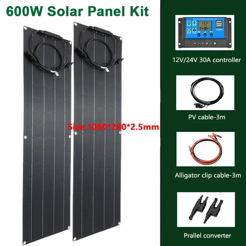 600W 300W Flexibele Zonnepaneel Kit 12V Batterijlader Monokristallijne Mobiele Zonnestelsel Voor Outdoor Camping jacht Auto RV Boot