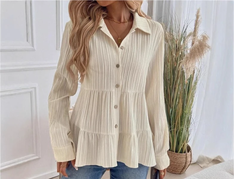 2025 New Spring/Summer Women's Solid Color Fashion Comfortable Versatile Long Sleeve Shirt