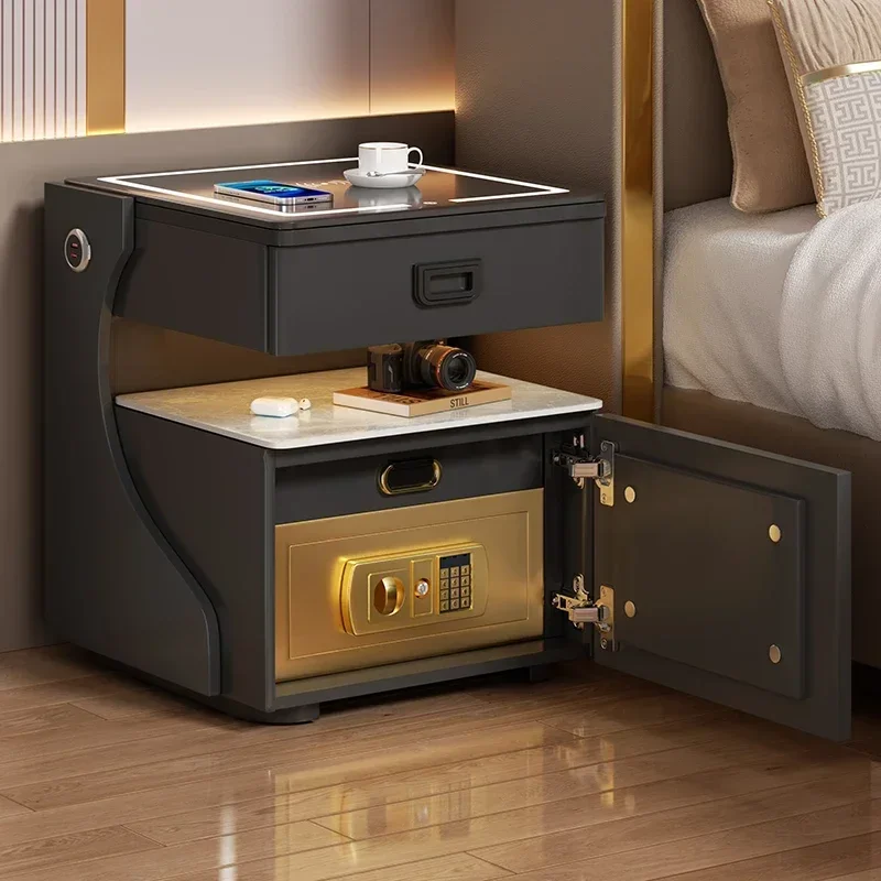 For Wooden With Safe Nightstands Modern Bedroom Light Storage Bedsides Table Smart Bluetooth Speaker  Bedroom Furniture