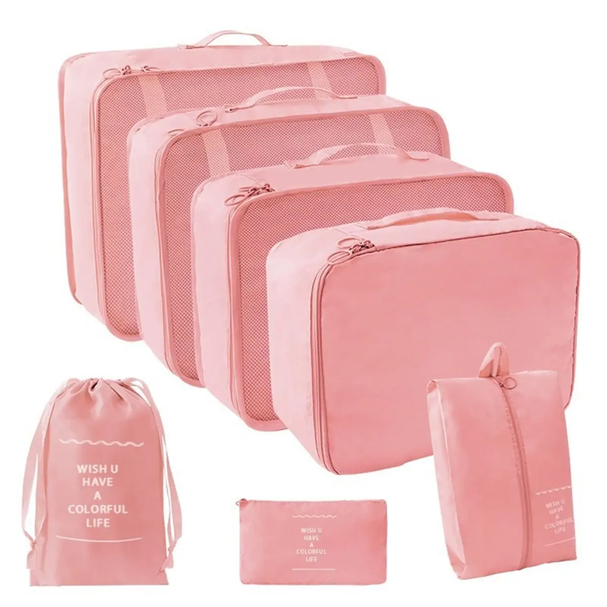 A800K 7pcs Set Portable Luggage Travel Storage Bags for Efficient Clothes Sorting Pink SUMMER